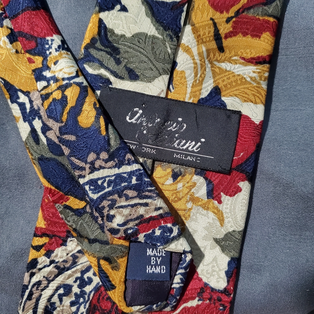 Vintage Andrew Casiani Italian Silk Floral Tie Made by Hand 90s Tapestry